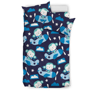 Monkey in Airplane Pattern Bedding Set