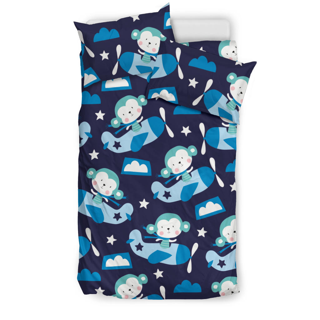 Monkey in Airplane Pattern Bedding Set