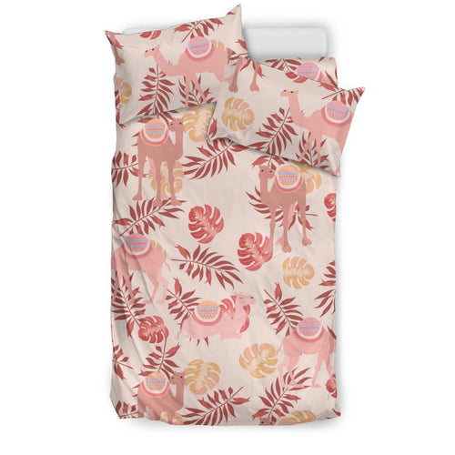 Pink Camel Leaves Pattern Bedding Set