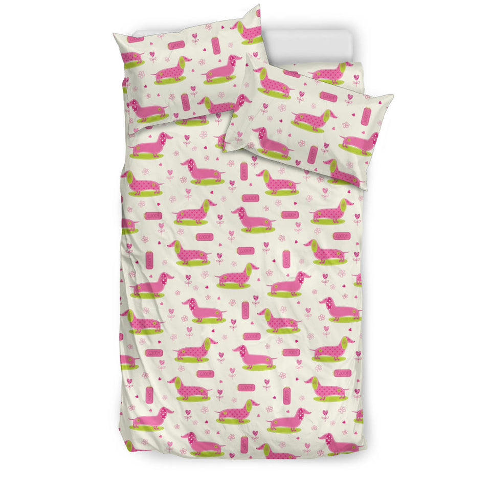 Pink Dachshund Pattern Bedding Set