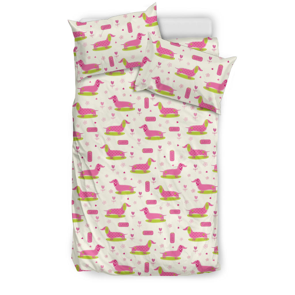 Pink Dachshund Pattern Bedding Set