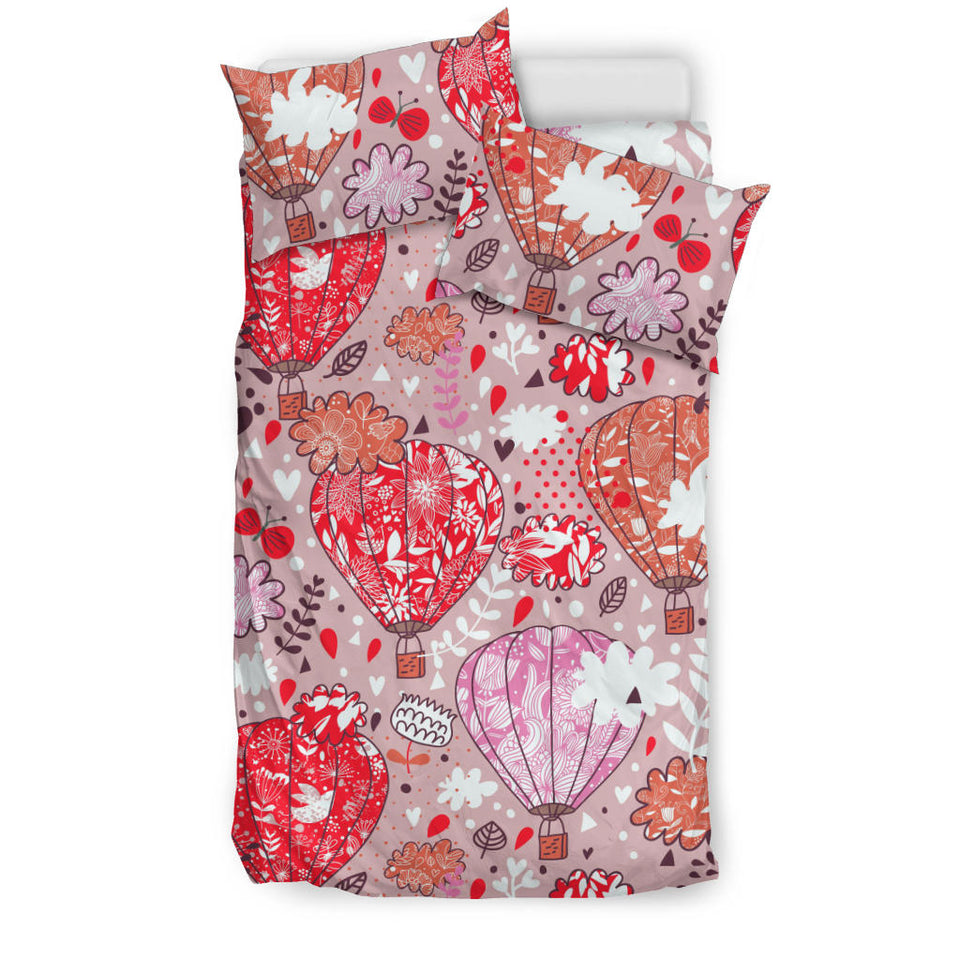 Red Pink Hot Air Balloon Pattern Bedding Set