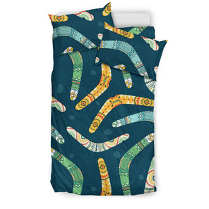 Boomerang Aboriginal Pattern Dark Background Bedding Set