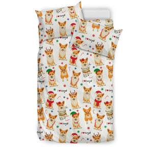 Christmas Corgi Pattern Background Bedding Set