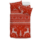 Deer Sweater Printed Red Pattern Bedding Set