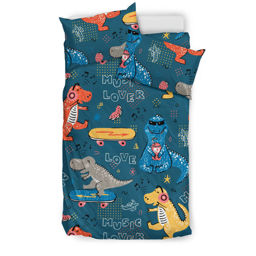 Dinosaur Music Skating Pattern Bedding Set