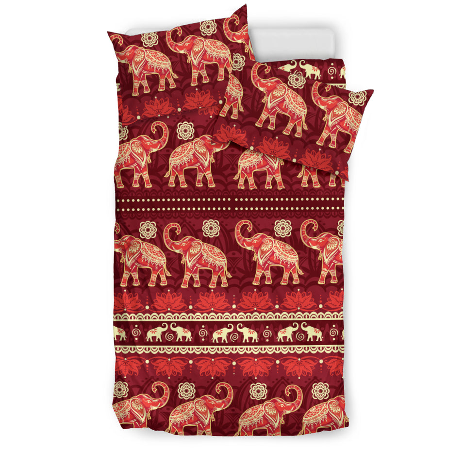 Elephant Red Pattern Ethnic Motifs Bedding Set