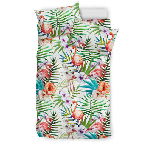 Flamingo Flower Leaves Pattern Bedding Set