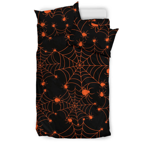 Orange Cobweb Spider Web Pattern Bedding Set