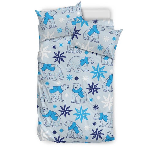 Polar Bear Pattern Blue Background Bedding Set