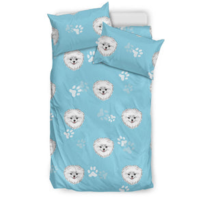 Pomeranian Pattern Blue Background Bedding Set