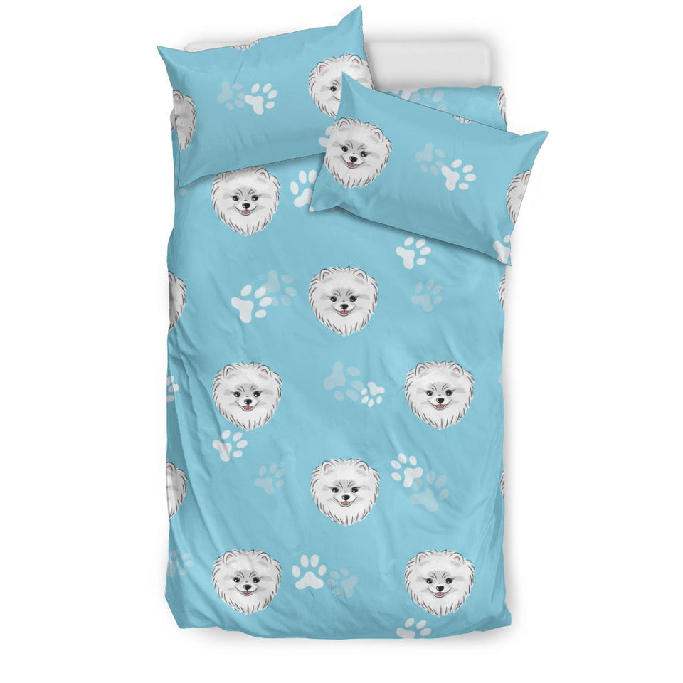 Pomeranian Pattern Blue Background Bedding Set