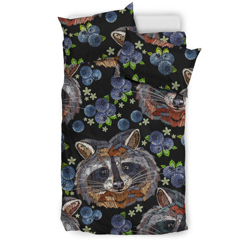 Raccoon Blueburry Pattern Bedding Set