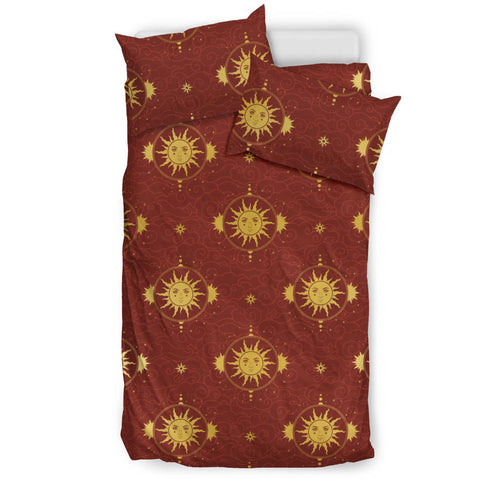 Sun Pattern Red Background Bedding Set