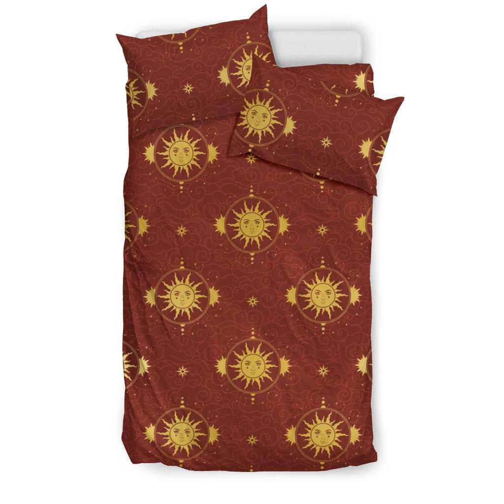 Sun Pattern Red Background Bedding Set