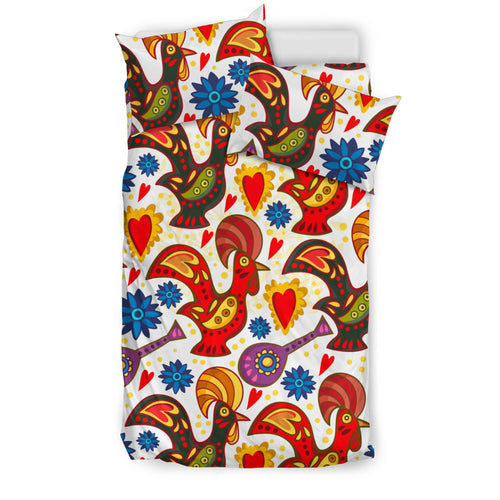 Colorful Rooster Chicken Guitar Pattern Bedding Set