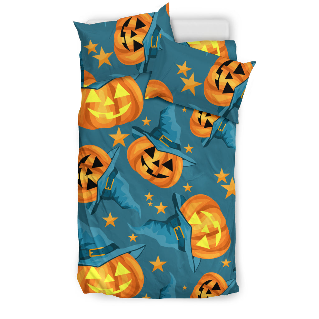 Halloween Pumpkin Witch Hat Pattern Bedding Set