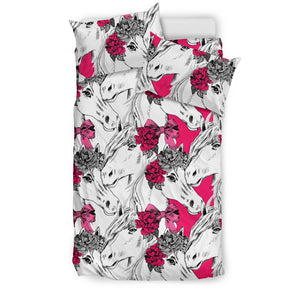 Horse Head Rose Pattern Bedding Set