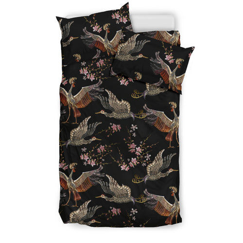 Japanese Crane Pattern Background Bedding Set