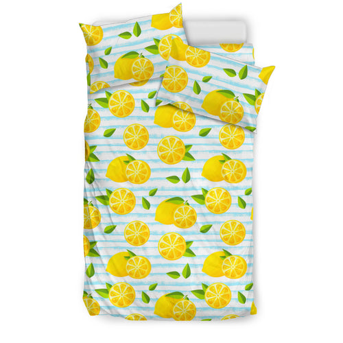 Lemon Pattern Stripe Background Bedding Set