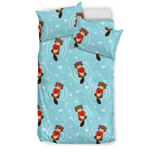 Otter Heart Pattern Bedding Set