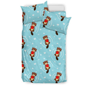 Otter Heart Pattern Bedding Set