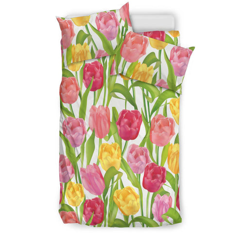 Pink Red Yellow Tulip Pattern Bedding Set