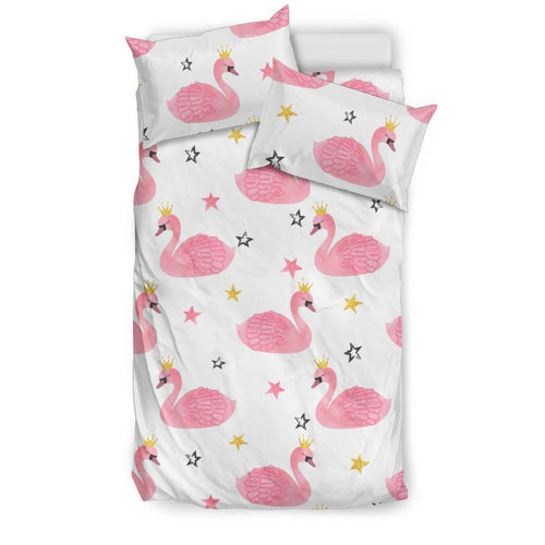 Pink Swan Pattern Bedding Set