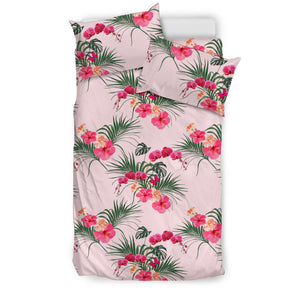 Red Pink Orchid Hibiscus Pattern Bedding Set