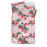 Red Pink Orchid Hibiscus Pattern Bedding Set