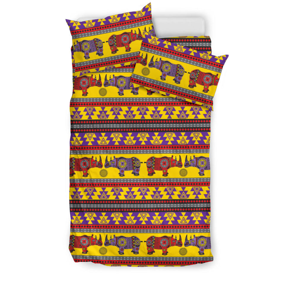 Rhino African Afro Dashiki Adinkra Kente Ethnic Motifs Bedding Set