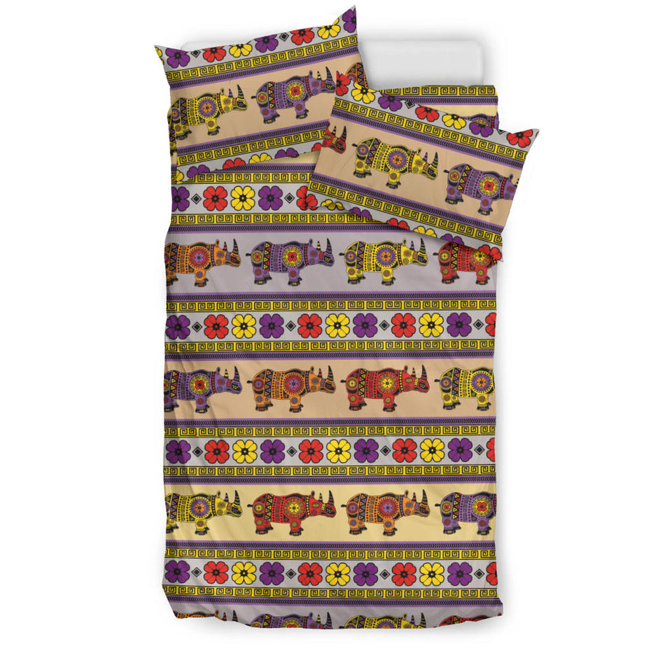 Rhino African Afro Dashiki Adinkra Kente Pattern Bedding Set