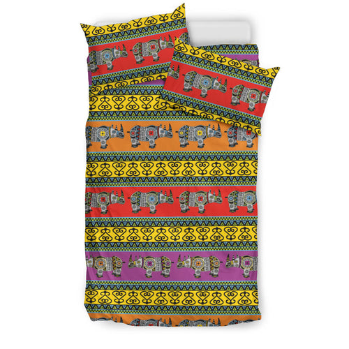 Rhino African Afro Dashiki Adinkra Kente Pattern Ethnic Motifs Bedding Set