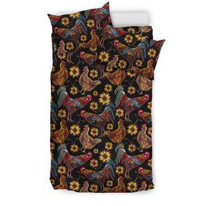 Rooster Chicken Flower Pattern Bedding Set