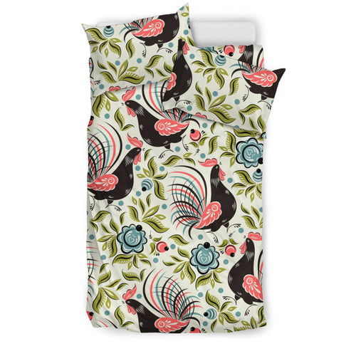 Rooster Chicken Leaves Pattern Bedding Set