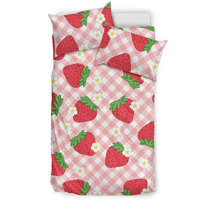 Strawberry Pattern Stripe Background Bedding Set
