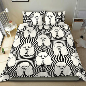 Black and White Poodle Pattern Bedding Set - Black