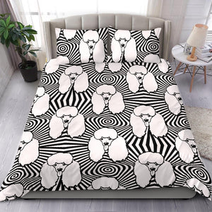 Black and White Poodle Pattern Bedding Set - Black