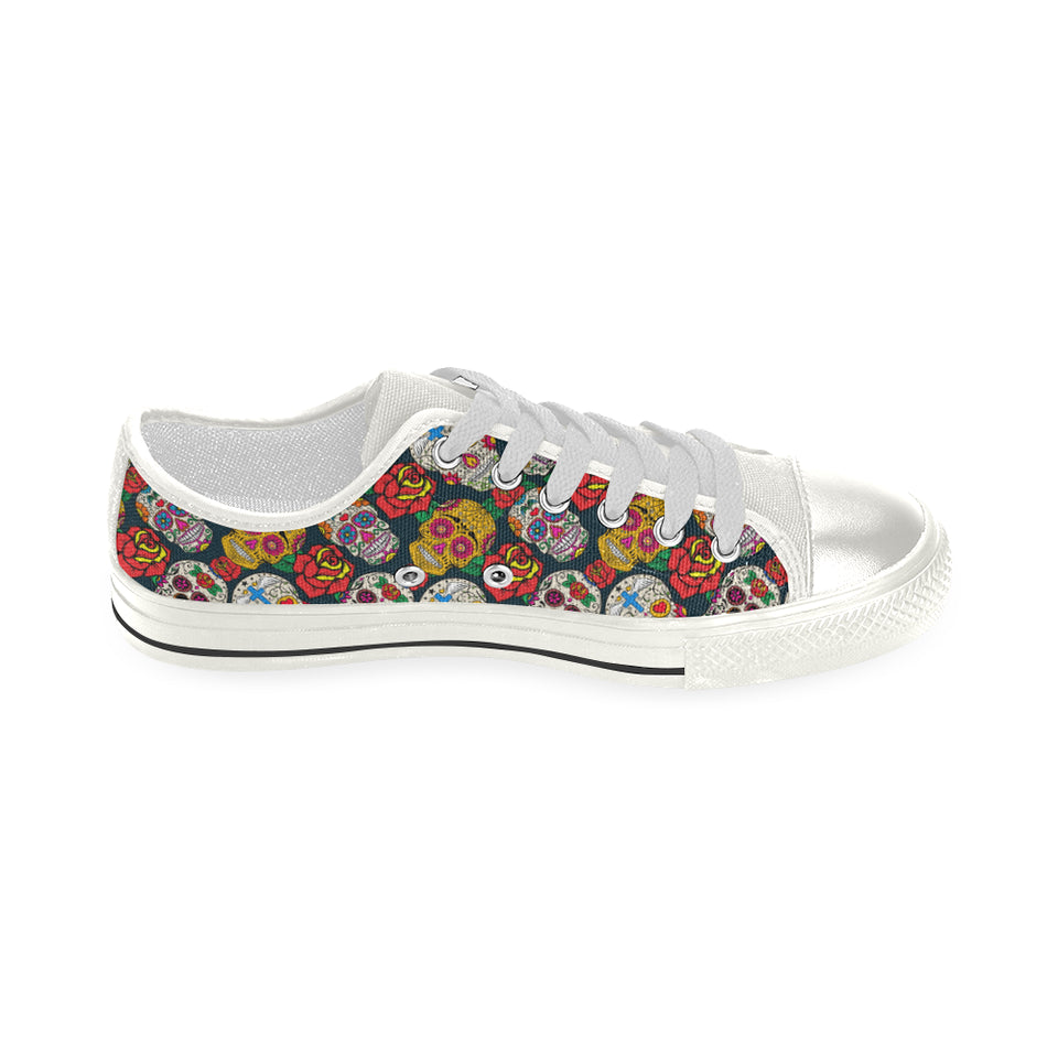 Suger Skull Pattern Background Women's Low Top Canvas Shoes White