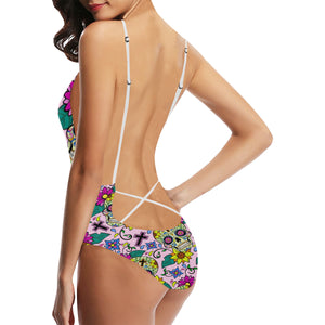 Colorful Suger Skull Pattern Women's One-Piece Swimsuit