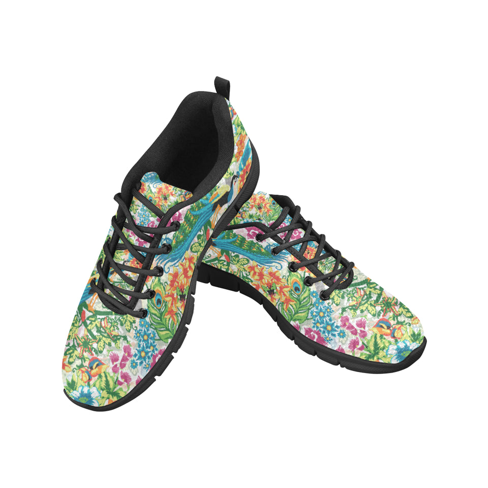 Colorful Peacock Pattern Men's Sneakers Black