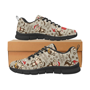 Monkey Christmas Pattern Men's Sneakers Black