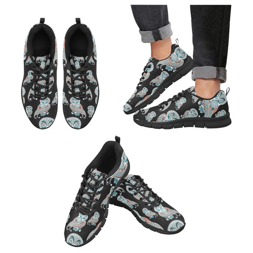 Owl Tribal Pattern Men's Sneakers Black