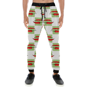 Red Chili Pattern Green White background Unisex Casual Sweatpants