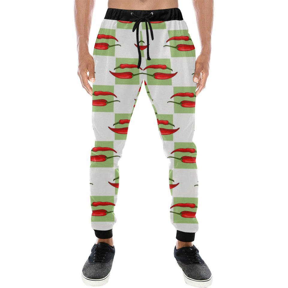 Red Chili Pattern Green White background Unisex Casual Sweatpants