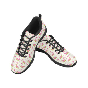 Pink Dachshund Pattern Men's Sneakers Black