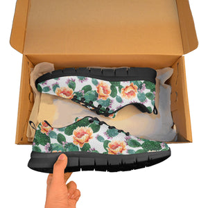 Cactus and Flower Pattern Men's Sneakers Black