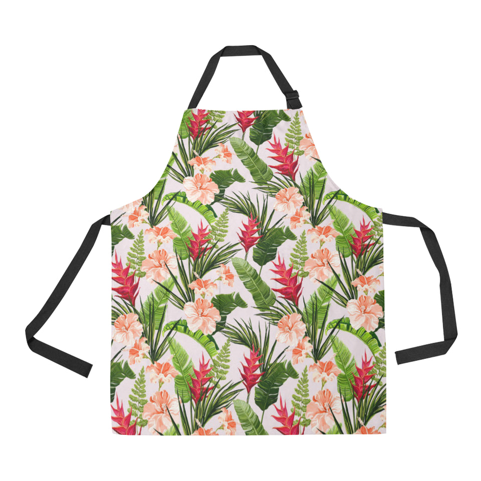 Heliconia Hibiscus Leaves Pattern Adjustable Apron