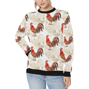 Rooster Chicken Pattern Women's Crew Neck Sweatshirt