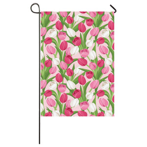 Pink White Tulip Pattern House Flag Garden Flag